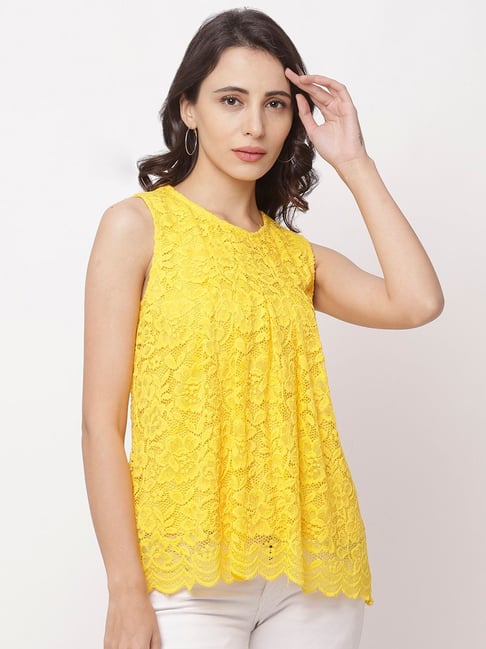 Buy Globus Yellow Lace Top for Women 