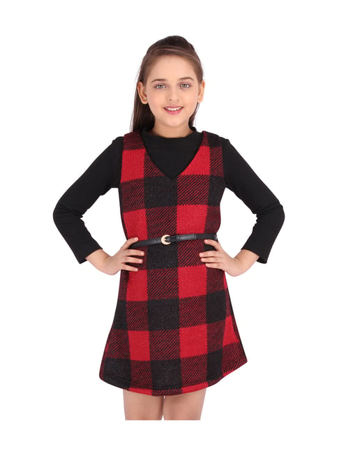 Cutecumber Kids Black & Red Plaid Pattern Dress & Sweater