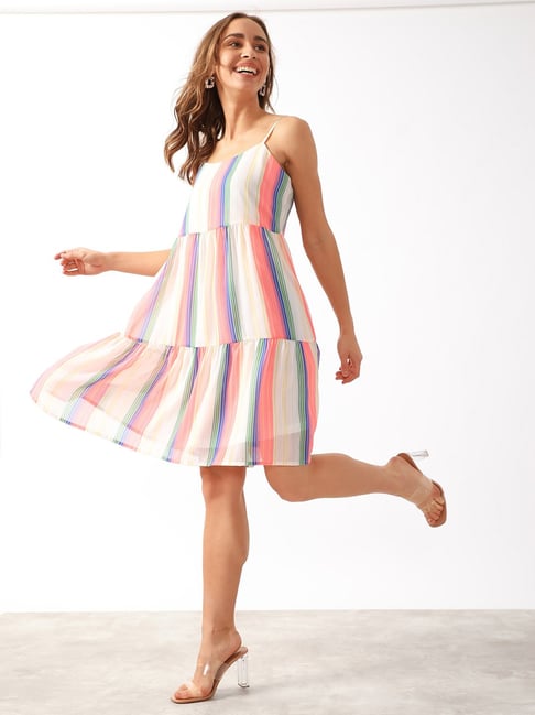 Zink London White Striped Dress Price in India