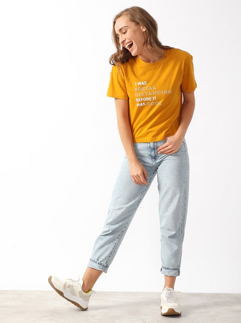 Buy Zink London Mustard Printed Top for Women Online Tata CLiQ