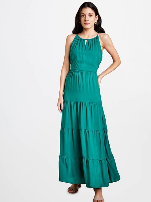 maxi dark green dress