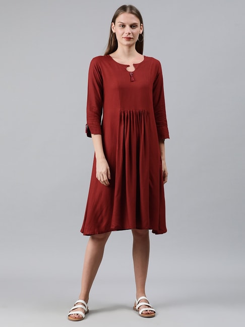 Mimosa Maroon Regular Fit A-Line Dress Price in India