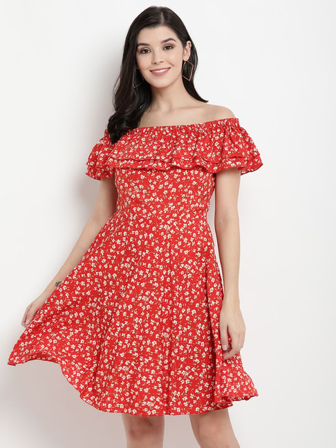 Red Bandhani Printed Georgette Party Wear Dress  Shinisha
