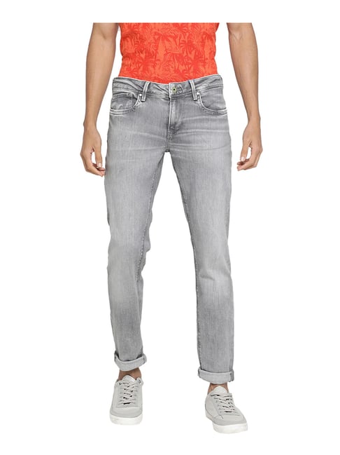 Pepe Jeans Grey Heavily Washed Mid Rise Solid Jeans