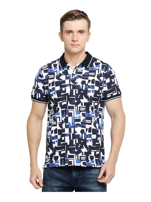 Pepe Jeans Blue Printed Cotton Polo T-Shirt