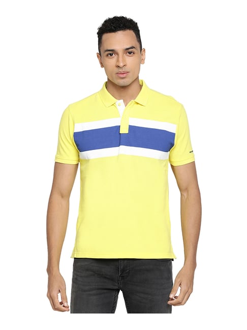 Pepe Jeans Yellow & Blue Striped Regular Fit Polo T-Shirt