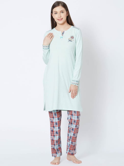 Buy Sweet Dreams Sea Green Embroidered Kurta Pyjama Set for