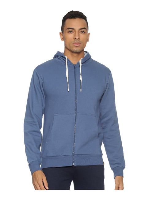 Campus Sutra Blue Hooded Sweatshirt