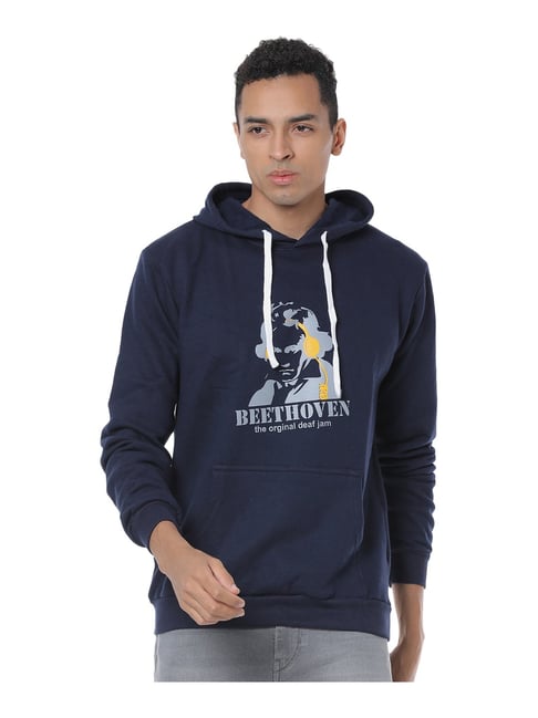 Campus Sutra Blue Hooded Sweatshirt