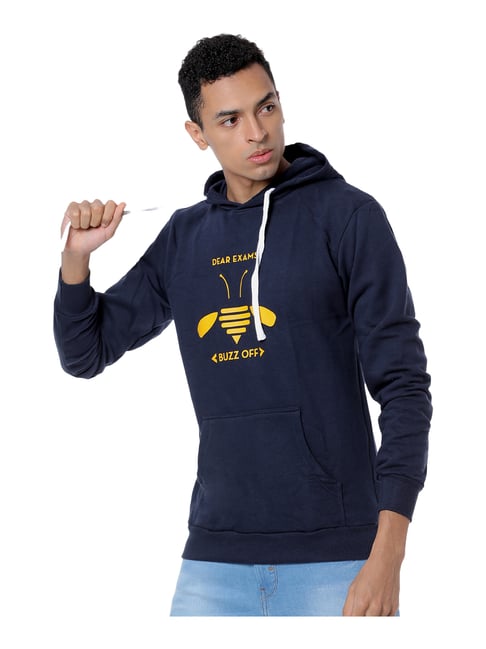 Campus Sutra Blue Hooded Sweatshirt