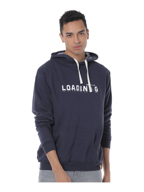 Campus Sutra Blue Hooded Sweatshirt