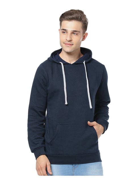 Campus Sutra Blue Hooded Sweatshirt