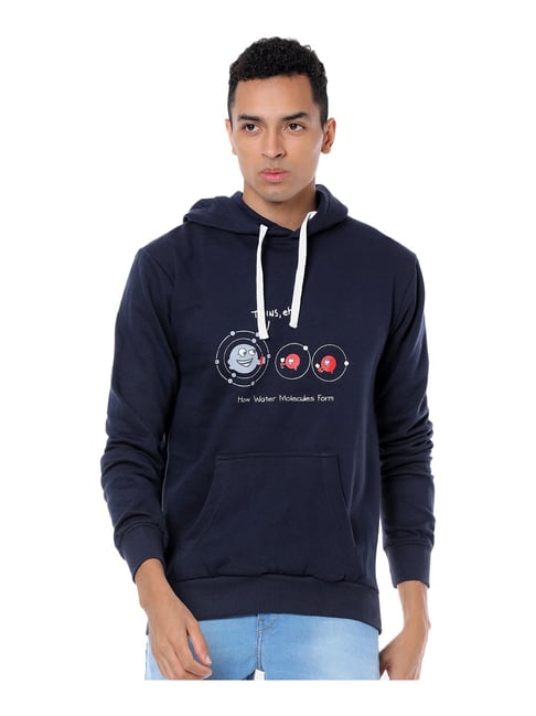 Campus Sutra Blue Hooded Sweatshirt