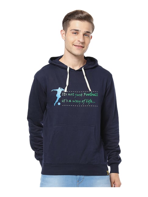 Campus Sutra Blue Hooded Sweatshirt