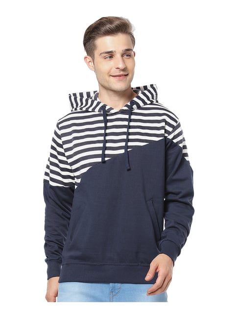 Campus Sutra Blue Hooded Sweatshirt