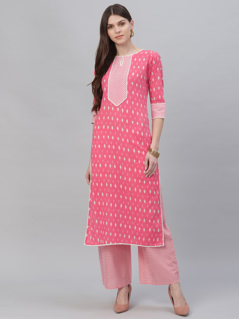 Gerua Pink Cotton Printed Kurta Palazzo Set Price in India