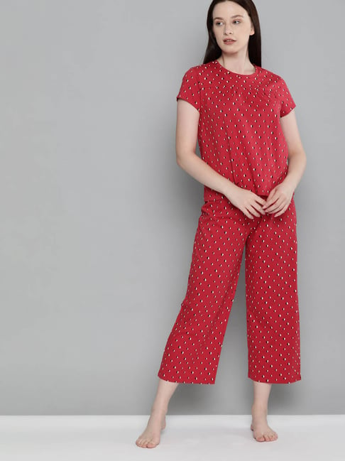 Chemistry Red Printed Top & Pyjama Set