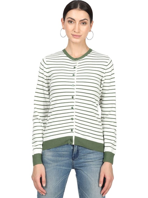 green and white striped cardigan