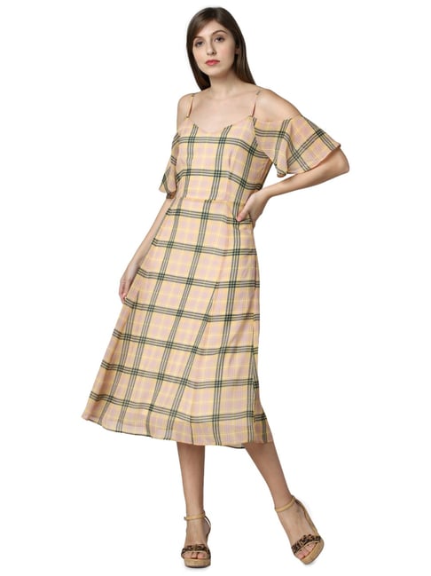 Vero Moda Spicy Mustard Plaid Dress Price in India