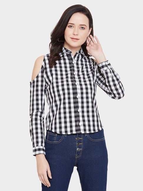 Buy Hypernation Black White Check Shirt for Women's Online