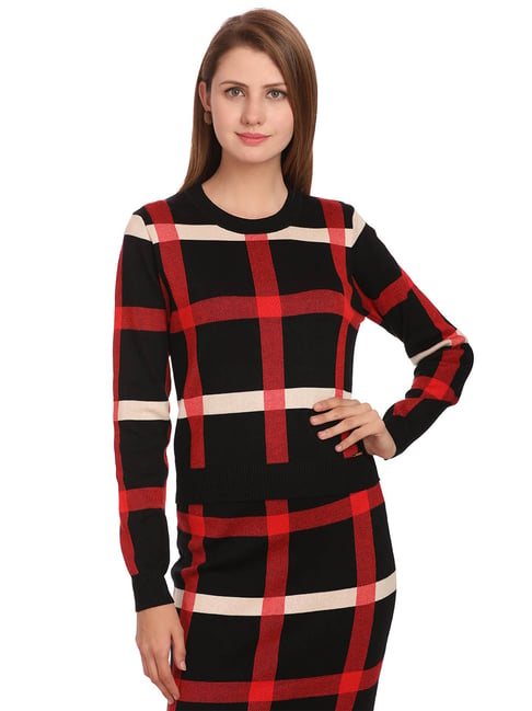 Buy MADAME Black Checks Sweater Dress 