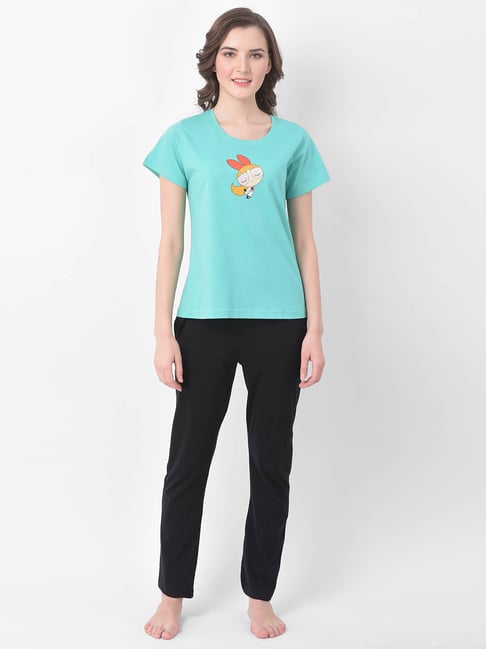 Buy Clovia Cyan Graphic Print T-Shirt for Women Online @ Tata CLiQ