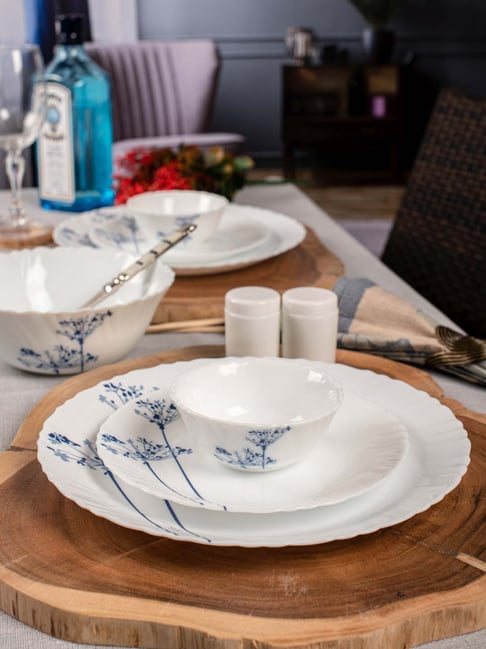 LaOpala Nova Aqua Spray White Blue Opalware 12 Piece Dinner Set - Main Image