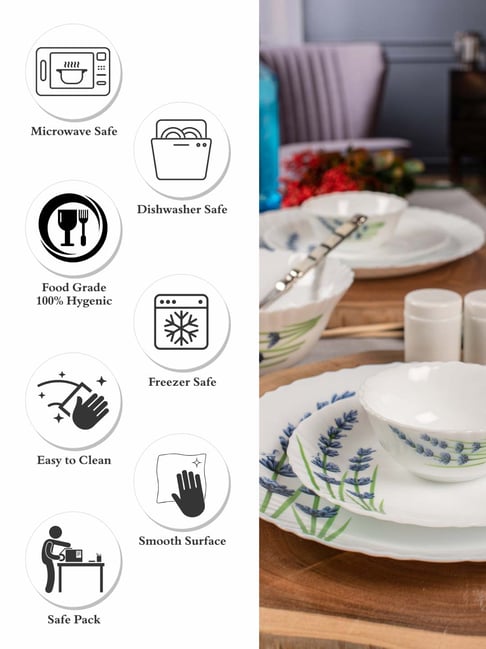 LaOpala Nova English Lavender White Blue Opalware 12 Piece Dinner Set