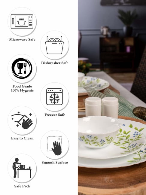 LaOpala Nova Lush White Green Opalware Piece Dinner Set