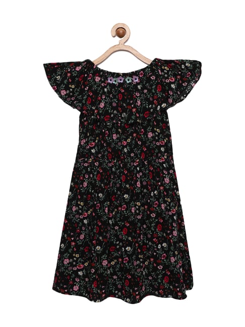 Tiny Girl Kids Black Cotton Printed Dress