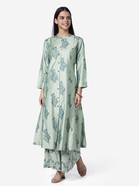 Buy Zuba by Westside Light Blue Floral Print A-line Kurta Online at ...