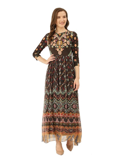 Label Ritu Kumar Black Printed Maxi Dress