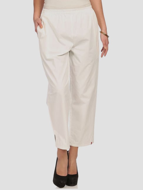 Buy BIBA White Womens Solid Ankle Length Pants | Shoppers Stop