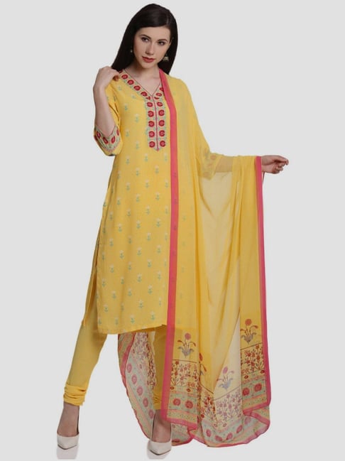 Buy Biba Yellow Printed Kurta Churidar Set With Dupatta for Women