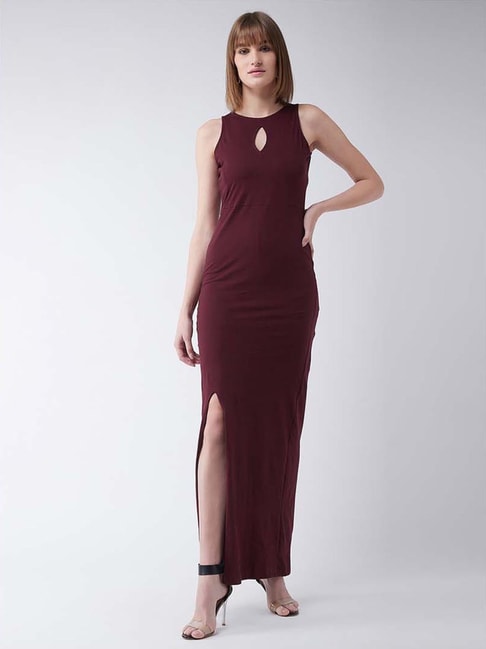 Miss Chase Maroon Slim Fit Maxi Dress Price in India