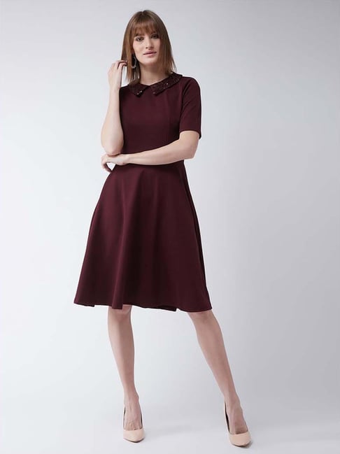 Miss Chase Maroon Regular Fit A-Line Dress Price in India