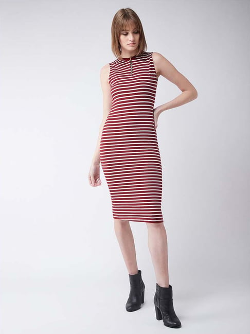 Miss Chase Maroon & White Striped Dress Price in India