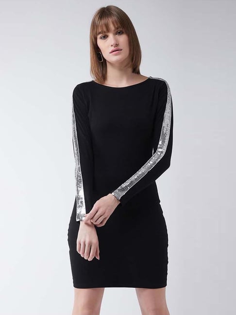 Miss Chase Black Embellished A-Line Dress Price in India