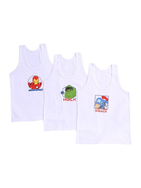 Bodycare Kids White Printed Vests - Pack of 3