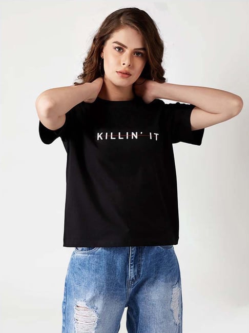 Miss Chase Black Cotton Printed T-Shirt-picture-35