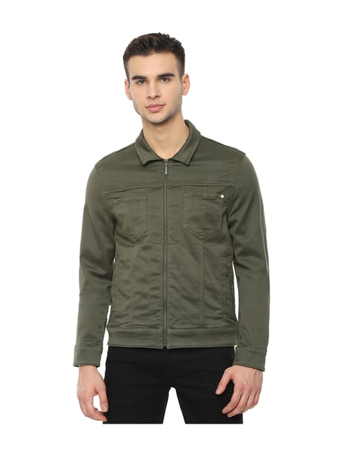 Buy Louis Philippe Olive Green Cotton Slim Fit Denim Jacket for Mens Online  @ Tata CLiQ