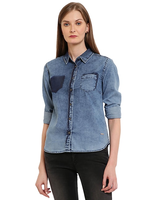 Pepe Jeans Blue Cotton Shirt Price in India