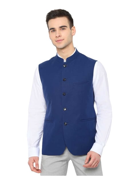 Allen Solly Blue Solid Slim Fit Jacket