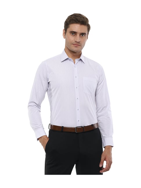 Van Heusen White Striped Full Sleeves Slim Fit Shirt