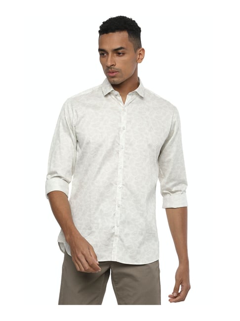 V Dot by Van Heusen Beige Printed Full Sleeves Cotton Shirt