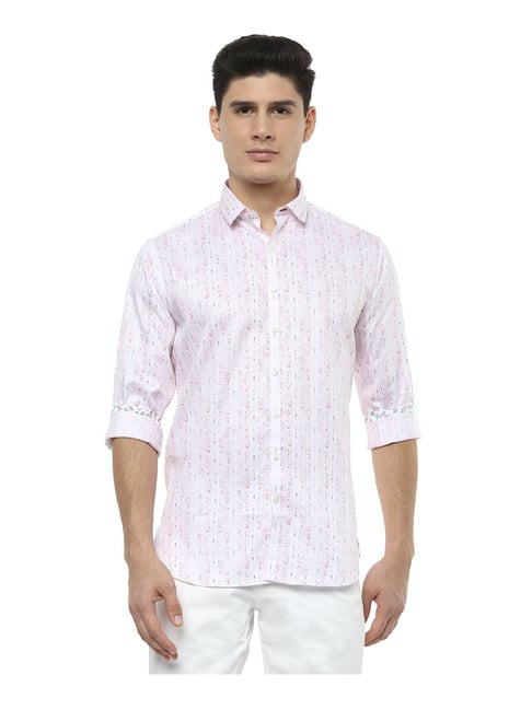 V Dot by Van Heusen White Printed Full Sleeves Cotton Shirt