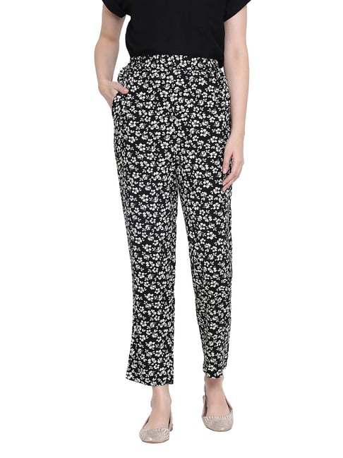 Oxolloxo Black Floral Print Forest World Pants