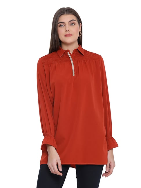 Oxolloxo Red Regular Fit Cory Tunic Price in India