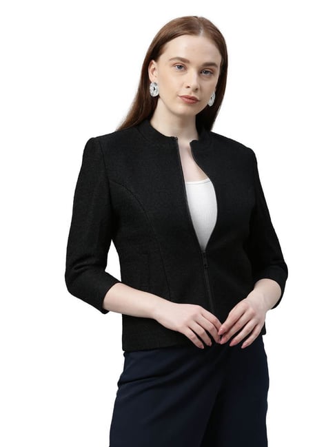 Buy Park Avenue Black Self Design Jacket for Women Online Tata CLiQ