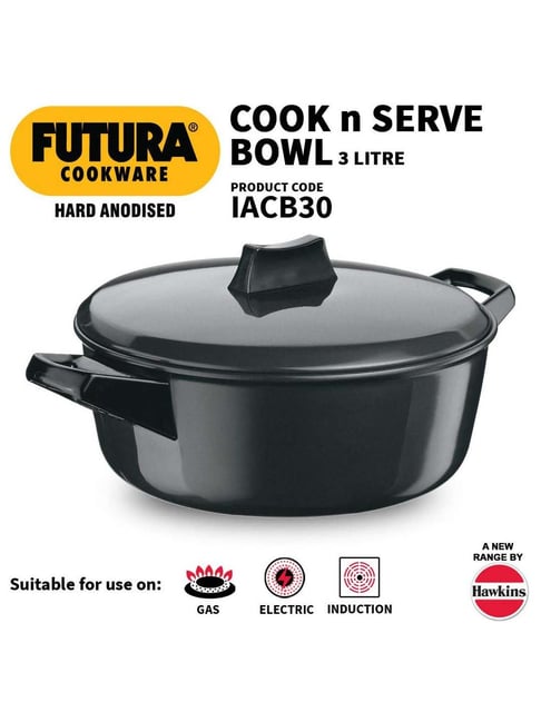 Futura Hawkins 3-Litre Hard Anodized Induction Compatible Pressure Cooker,  Small, Black 